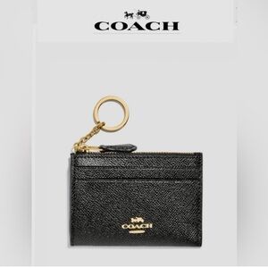 Coach Black Textured Leather Key Holder